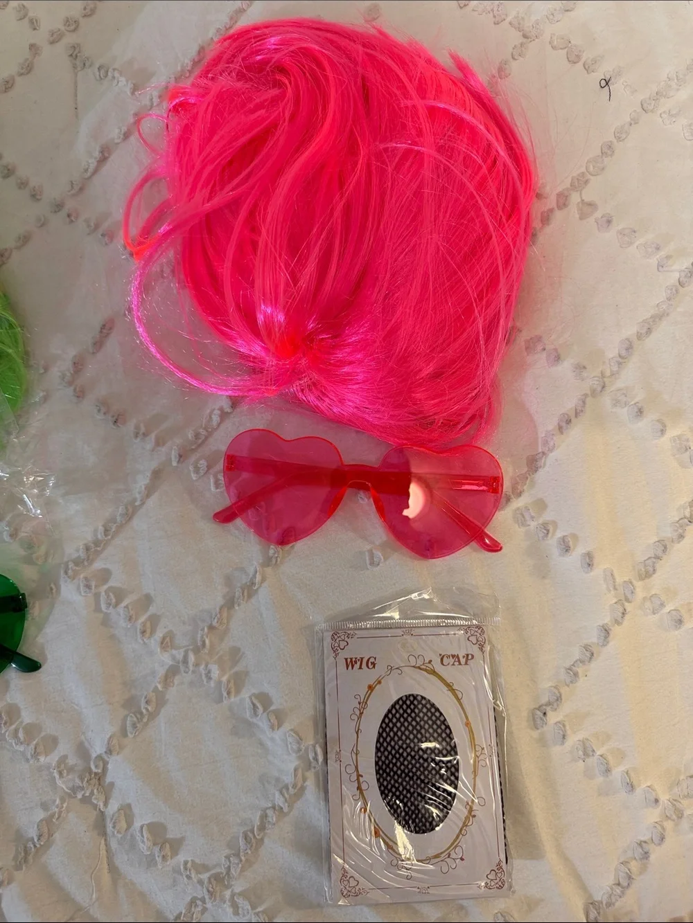Colorful Party Wig and Heart Sunglasses Set - Blue, Yellow, Pink, Green